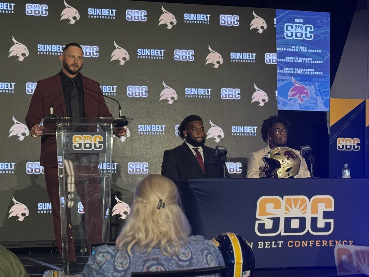 CatieHarper's tweet image. Texas State, one of JMU’s SBC West opponents, has taken the stage.