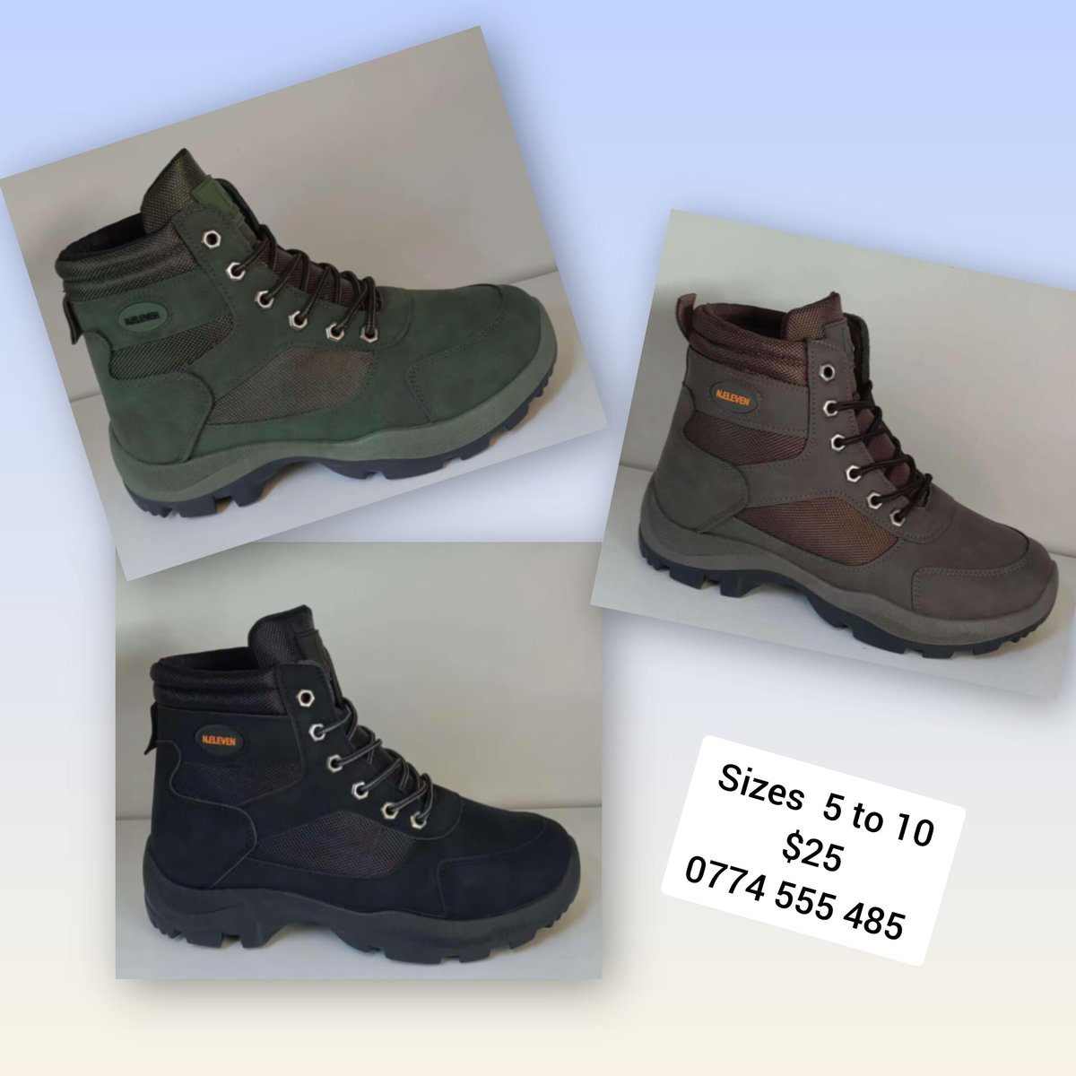 NOT AVAILABLE

TAKING ORDERS
Hiker Boots 
$25
Deposit $12
Balance on collection 
0774 555 485