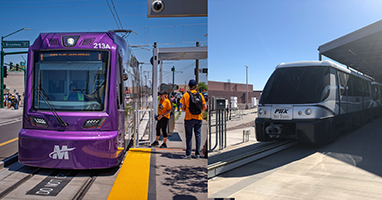 Take the train from the plane. It's easy to get to downtown Phoenix from Phoenix Sky Harbor. Ride our PHX Sky Train® to the 44th Street Station to connect with the Valley Metro Rail. Transfer downtown to ride the new South Central Extension!  skyharbor.com/ground-transpo…