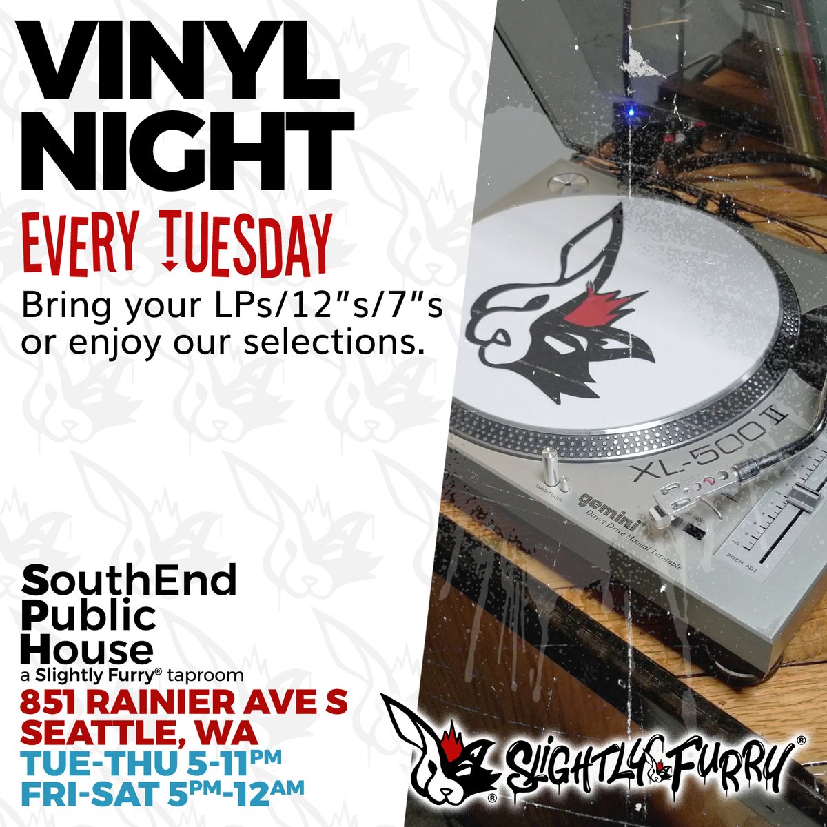 slightlyfurry's tweet image. Last week: Progressive metal, 70s jazz, and local punk rock.
This week: YOU decide!
#SouthEndPublicHouse #vinylnight #cider #Seattle