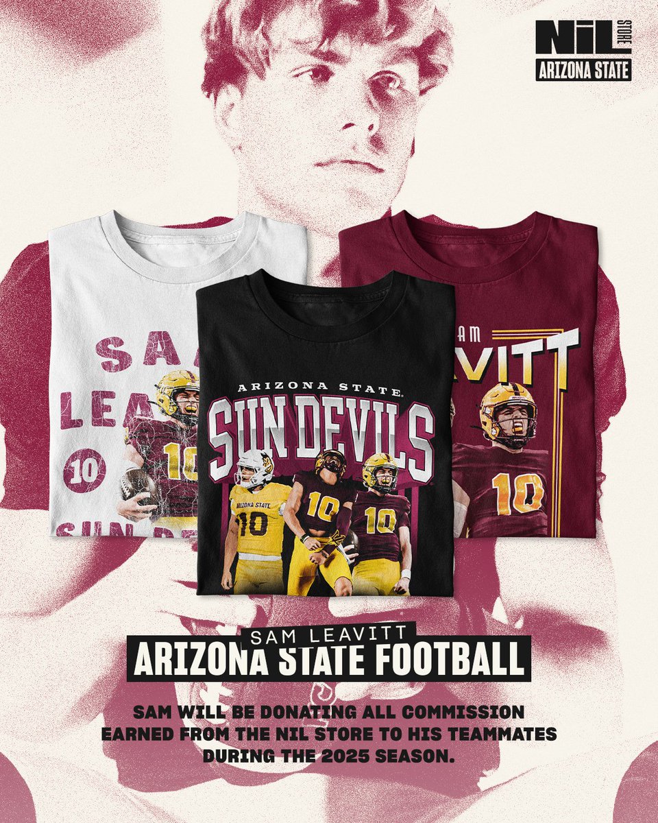 The NIL Store (@nil_store) on Twitter photo Giving back to his squad
<a href="/ASUFootball/">Sun Devil Football</a> QB <a href="/S_leav10/">Sam Leavitt</a> will be donating all his NIL Store commission to his teammates during the 2025 season!
Shop: nil.store/arizona-state/… Giving back to his squad
<a href="/ASUFootball/">Sun Devil Football</a> QB <a href="/S_leav10/">Sam Leavitt</a> will be donating all his NIL Store commission to his teammates during the 2025 season!
Shop: nil.store/arizona-state/…
