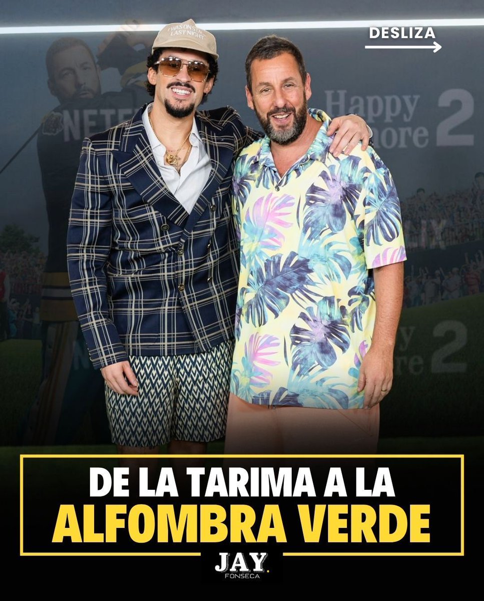 jayfonsecapr's tweet image. 🎤Bad Bunny se fue de la tarima del Choli a la alfombra verde de Netflix pa’ robarse el show en el estreno de “Happy Gilmore 2”.
🏌️♂️El conejo malo compartió alfombra con Adam Sandler, el protagonista original de la secuela, posando juntos frente a las cámaras y causando furor…