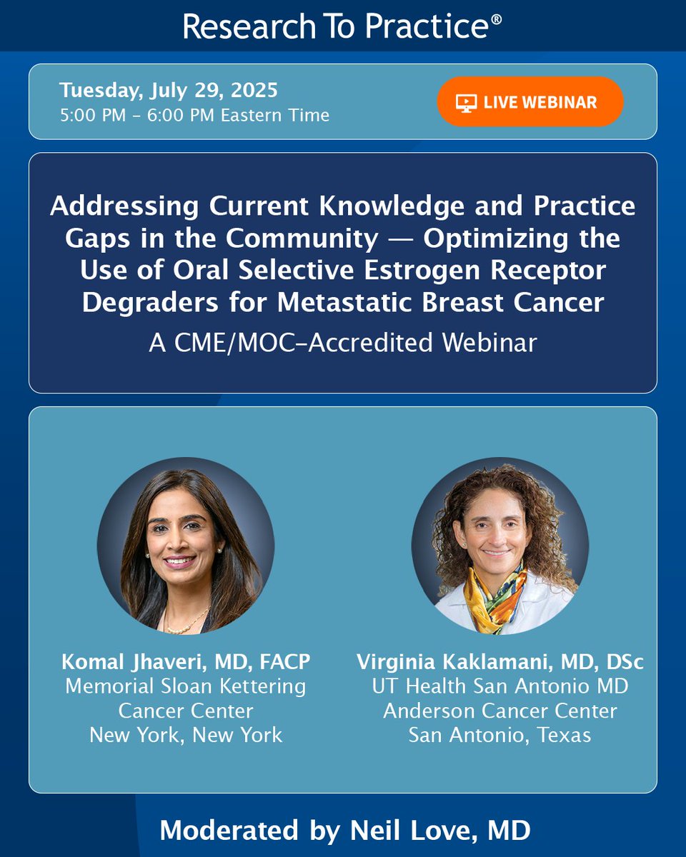 DrNeilLove's tweet image. Next week, Dr Neil Love will explore the use of oral selective estrogen receptor degraders for metastatic breast cancer. Register at the link. ow.ly/JPk150Wo1jm