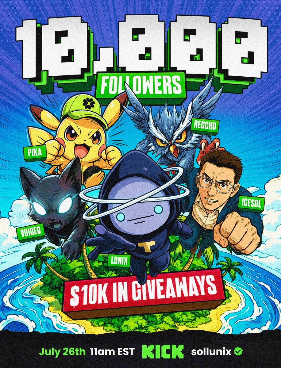 SolLunix's tweet image. I will be giving $10,000 LIVE on stream!
10,000 Follower Special 🍀
July 26th - 11am EST (link below)
I will also be giving 5 SOL to 5 people who do the following
• Follow me
• RT & Like
• Drop SOL Addy
Make sure to be there. 👇