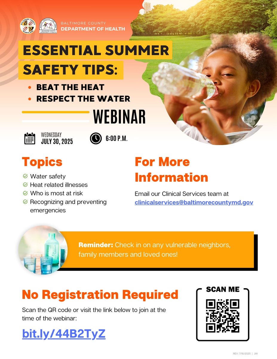 BaltCoFire's tweet image. ☀️ Beat the Heat: Essential Summer Safety Tips Webinar! 🧊
Join us to learn how to stay safe, cool, and healthy during the hottest months of the year. From hydration tips to heat illness prevention, we’ve got you covered! 🔥💧
Link to Webinar: ow.ly/yZGx50WsU2p