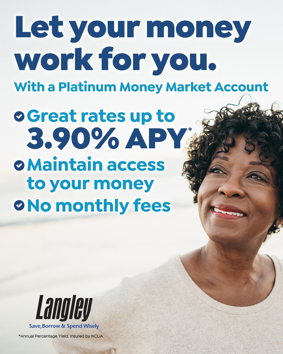 Great rates to grow your savings, with freedom to access your money. That’s what why Langley members choose our Platinum Money Market. Learn more at ow.ly/xk5a50WsKHC