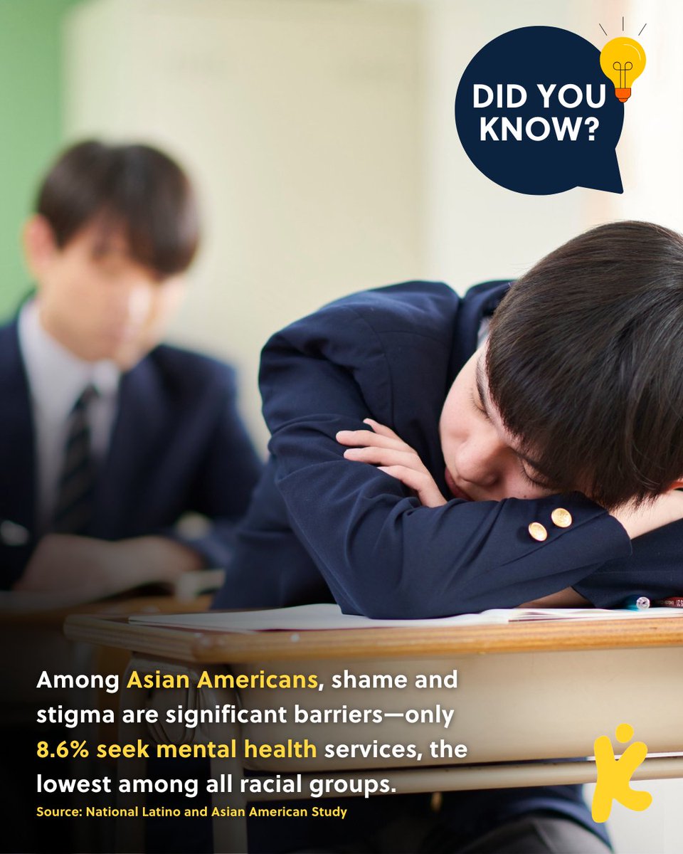 Only 8.6% of Asian Americans seek mental health services—the lowest of any group. Shame and stigma are barriers. 🧠💬 Let's normalize getting help. Healing is strength! 💪 #MentalHealthAwareness #Allforkids #AsianAmericanMentalHealth