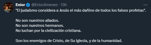 apologeticaedf's tweet photo. Una cosa es que los judíos no son cristianos ni nuestros hermanos (cosa que sabemos), pero otra muy distinta es postear a diario sobre ellos como si se les odiara a profundidad. Si de verdad predican e imitan a Pablo, ¿por qué no lo hace con Romanos 9:2,3?
Enior no edifica. https://t.co/48I4a1tWZr