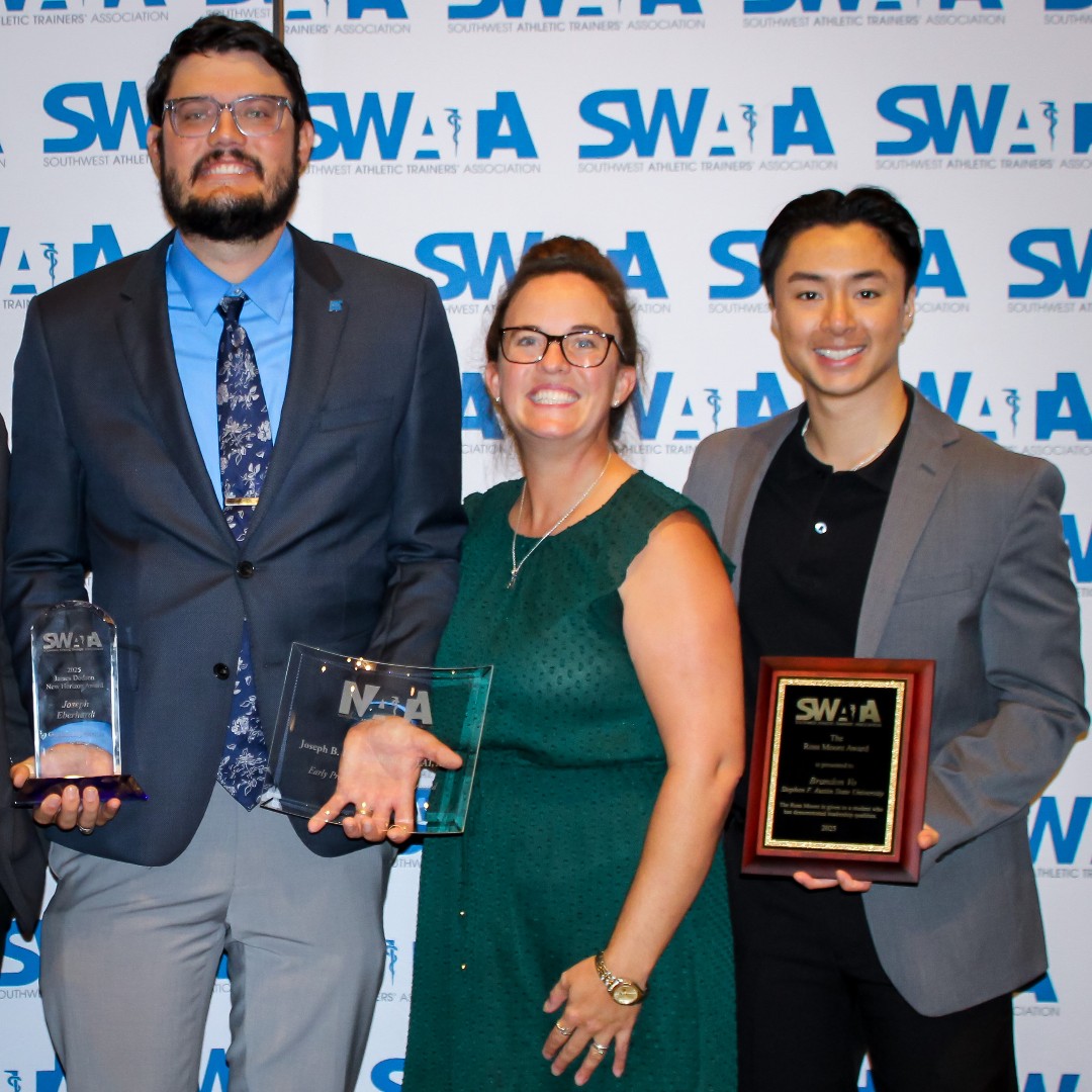 Three athletic trainers in our district were honored at the 71st SWATA Symposium!
Joseph Eberhardt – New Horizons Award &amp; NATA Early Prof. Excellence Award
Catherine Windsor – Unsung Hero Award
Brandon Vo – Student Leadership Award

Proud of their leadership!
#BuildPearlandProud