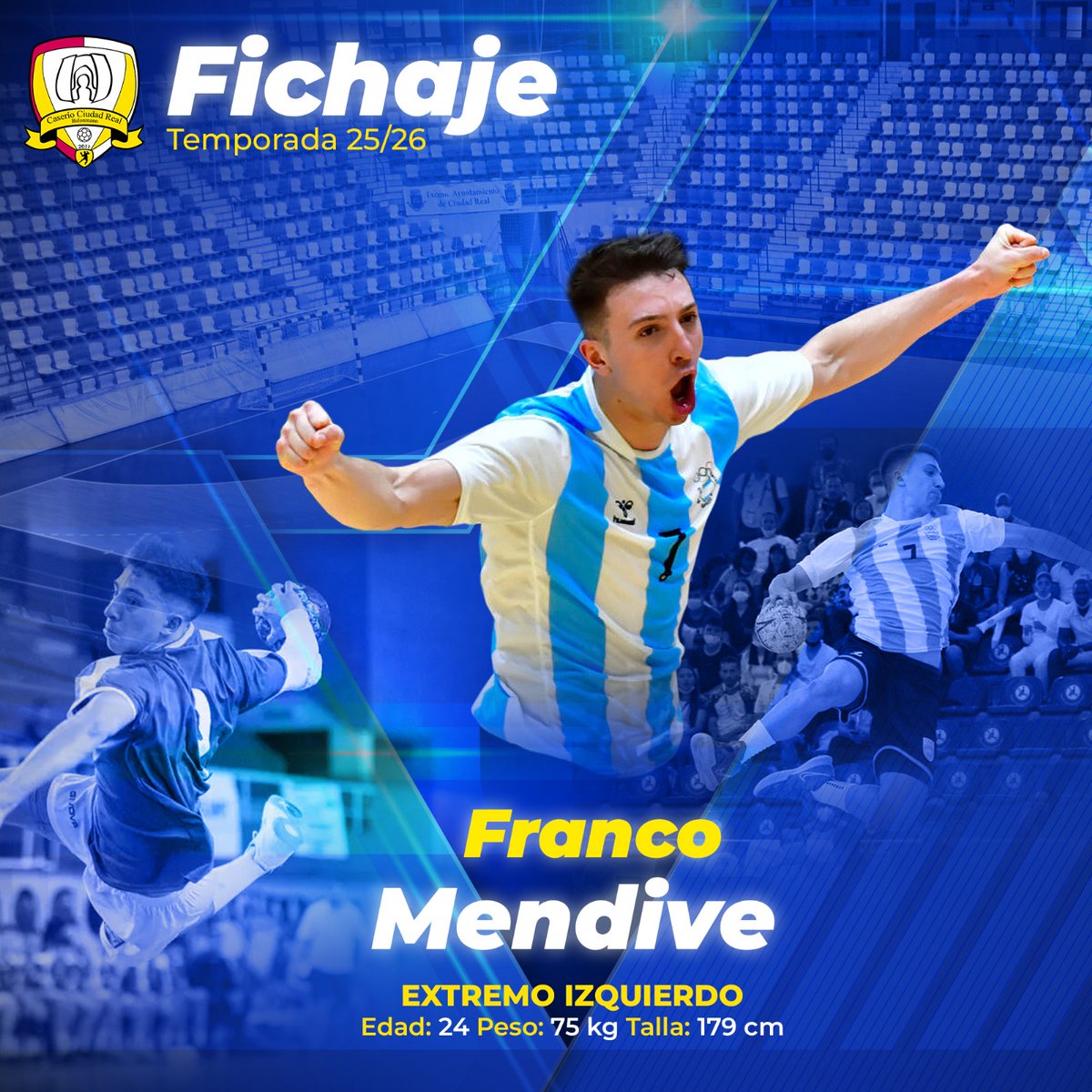 🟨 𝗙𝗜𝗖𝗛𝗔𝗝𝗘 | ¡Velocidad, desborde y gol para el extremo izquierdo! 💥🇦🇷

Franco Mendive ya es nuevo jugador del Balonmano Caserío 💛💙

📍 Extremo izquierdo | 24 años | 1,79 m