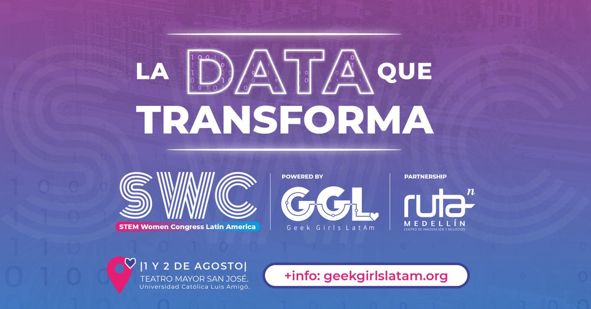 Ruta N (@ruta_n) on Twitter photo 📢 ¡Llega el #STEMWomenCongress LATAM! <a href="/GeekGirlsLatam/">Geek Girls LatAm 💜</a>
1 y 2 de agosto nos reunimos en Medellín con mujeres que lideran desde la ciencia, la tecnología y los datos. 💡
Talleres, charlas, mentorías y networking para transformar el futuro.
📍 Inscríbete: bit.ly/44FI6u1 📢 ¡Llega el #STEMWomenCongress LATAM! <a href="/GeekGirlsLatam/">Geek Girls LatAm 💜</a>
1 y 2 de agosto nos reunimos en Medellín con mujeres que lideran desde la ciencia, la tecnología y los datos. 💡
Talleres, charlas, mentorías y networking para transformar el futuro.
📍 Inscríbete: bit.ly/44FI6u1