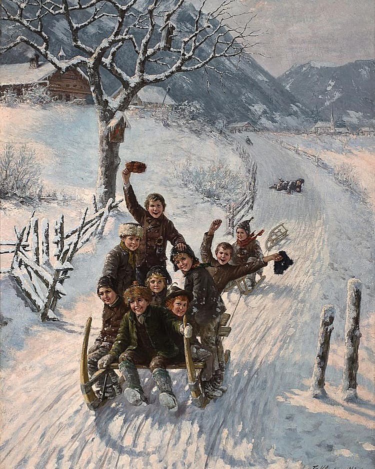 ArtMyWorld2's tweet image. 🎨Theodore Kleehaas (Alemania, 1854-1929)
“Niños en trineo”