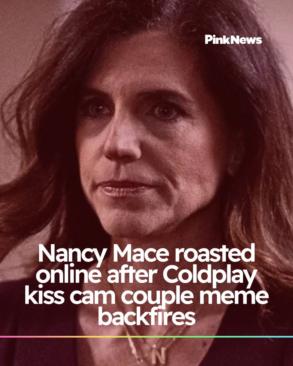 PinkNews's tweet image. Nancy Mace roasted online after Coldplay kiss cam couple meme backfires ➡️ bit.ly/4mazbGR