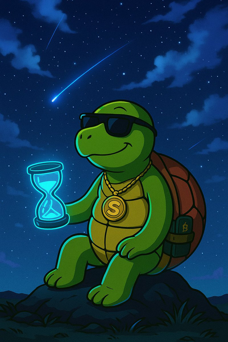 SLOMOTheTurtle's tweet image. Some chase stars… SLOMO just vibes with the universe 🌌🐢✨ 
#SLOMO #VibeCheck #Stargazing #MemeCoin #ChillVibes #CryptoArt