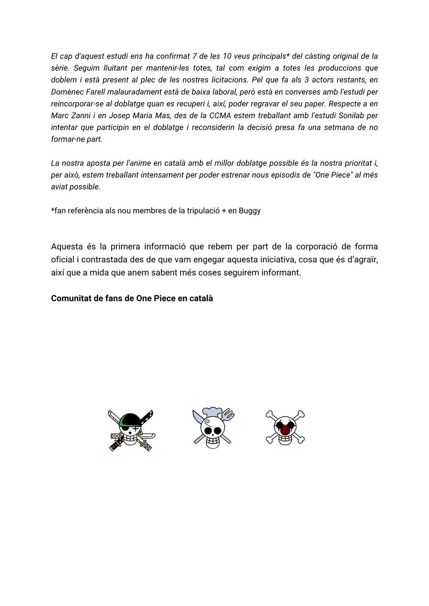 salvemopcat's tweet image. Aquesta és la resposta que hem rebut per part de la CCMA i @som3cat.
#onepiececatalà