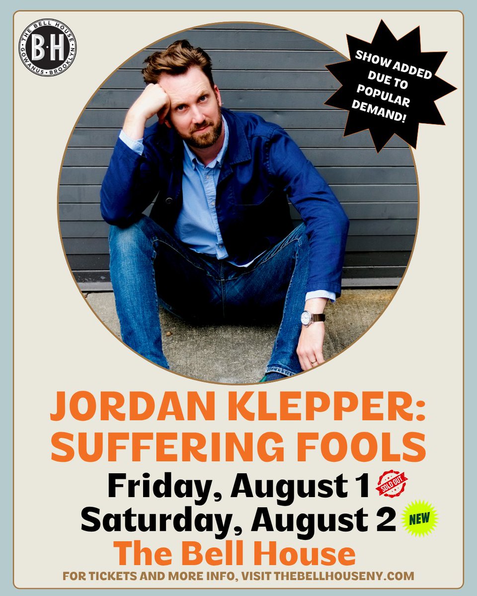 BellHouseNY's tweet image. JUST ANNOUNCED! Due to popular demand, we’ve added a 2nd show with @jordanklepper on Saturday, August 2nd!
@TheDailyShow's Jordan Klepper will share tales from the road, stories from folks he’s met, jokes & maybe even a PowerPoint!
Tickets on sale now: tinyurl.com/7kasekd6