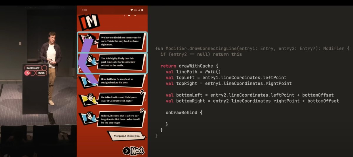 Kelset's tweet image. ok so youtube knows me way too well and recommended me a talk from Chris Horner ( @chris_h_codes ) about replicating the #Persona5 IM UI in #kotlinmultiplatform and WELP im literally the perfect target
THEN I learned of this drawWithCache method and it sounds super cool