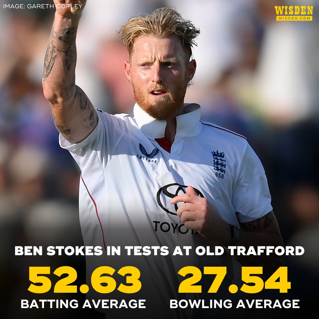 WisdenCricket's tweet image. Ben Stokes, despite struggling with the bat recently, has an excellent record at Old Trafford.
Can the England captain storm back into form in the fourth Test against India? 🤔
#BenStokes #ENGvIND