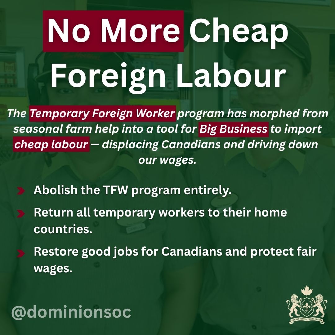 DominionSoc's tweet image. It's time to call a spade a spade
The Temporary Foreign Worker program is nothing more than double speak for Cheap Foreign Labour
It's an anti-Canadian policy and it needs to be abolished.