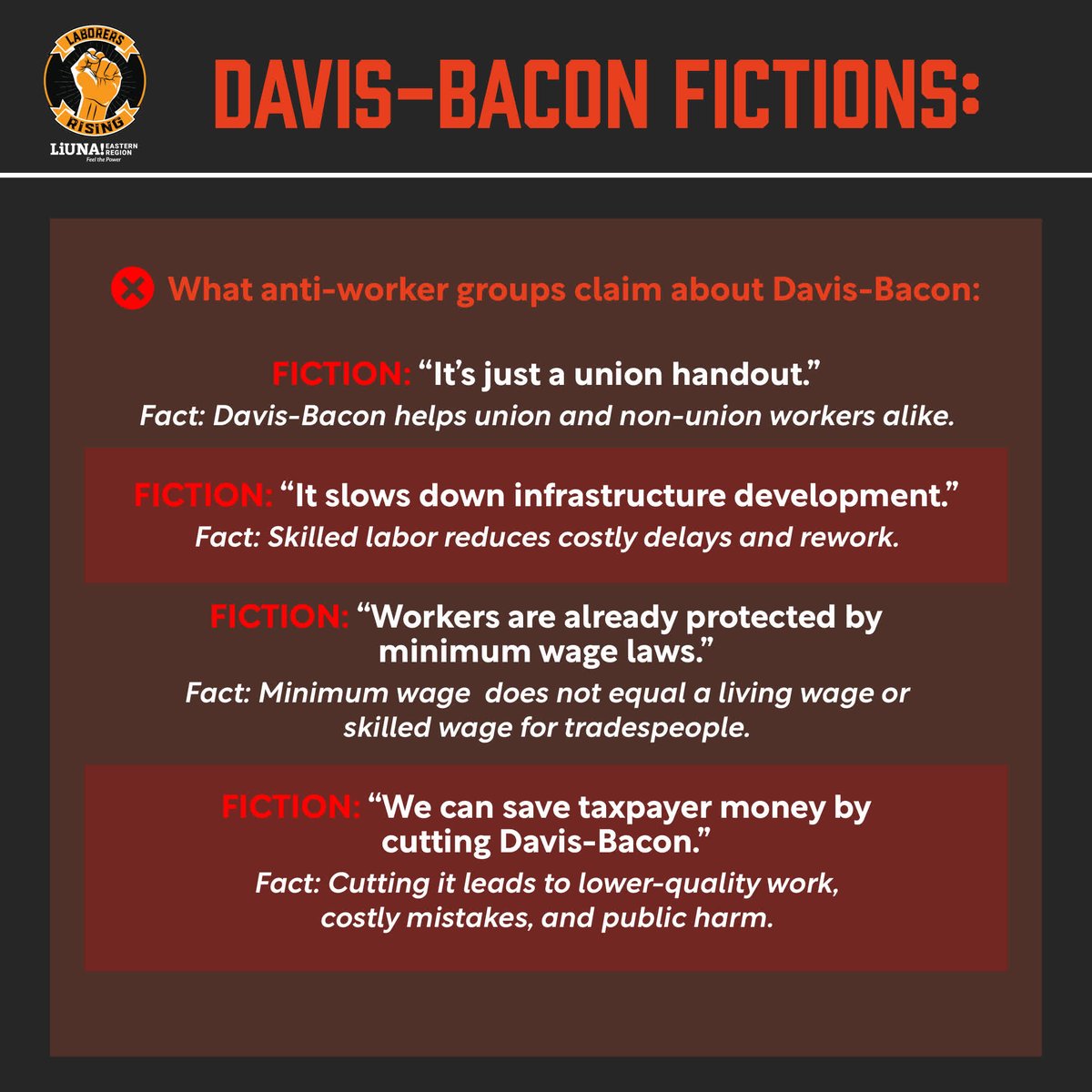 local79nyc's tweet image. #DavisBacon Prevailing Wage protects ALL #workers against exploitation.
But @LIUNA's opponents want to see Davis-Bacon abolished & are busy muddying the waters w/fiction.
DON'T BE FOOLED!
➡️ Click through to get the facts on Davis-Bacon (& learn what opponents are saying).