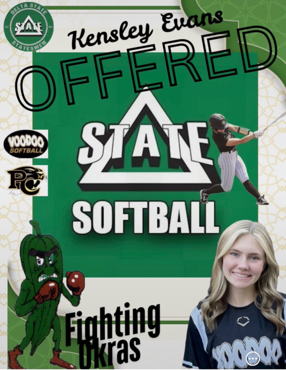🚨Offer Alert🚨
I am excited to announce that I have received an offer to continue my academic and athletic career at Delta State University! #DeltaState #FightingOkras #Statesmen <a href="/DeltaStateSB/">Lady Statesmen Softball</a>