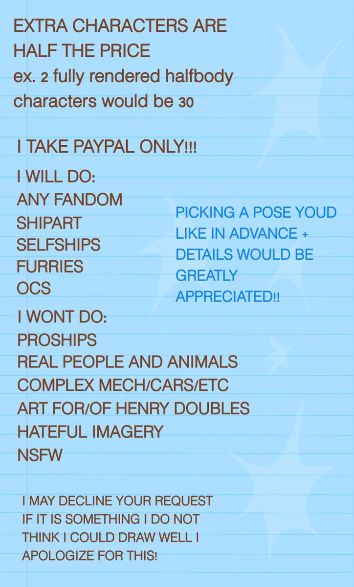 number1henrylvr's tweet image. FINALLY GOT THE STUFF TO OPEN COMMISSIONS SO IF ANYONE IS INTERESTED.. DM !! ππ PROBABLY ONLY GOING TO DO A FEW SLOTS AT A TIME FOR MY SAKE
