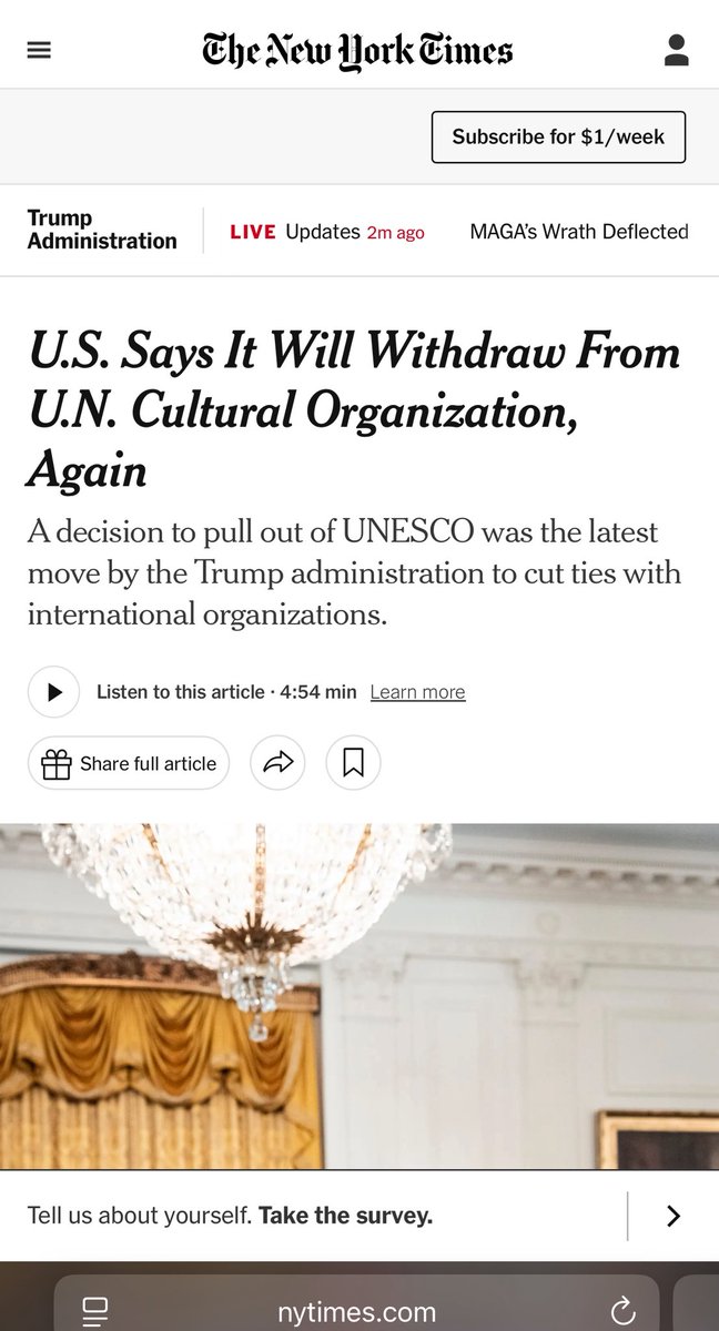 CourtenayTurner's tweet image. The U.S. has announced its withdrawal from UNESCO, effective December 31, 2026. This decision marks a second withdrawal for the U.S., having previously left in 2017 under the Trump administration. Woohoo 🥳