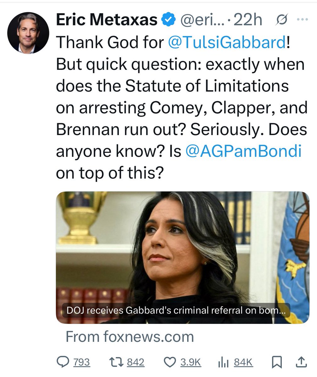 cturnbull1968's tweet image. I predict that Pam Bondi will be the first casualty in Trump’s cabinet.
Tulsi Gabbard dropped this fake Obama conspiracy on her desk and now the MAGA morons are expecting her to file charges.
How will she slither out of this?