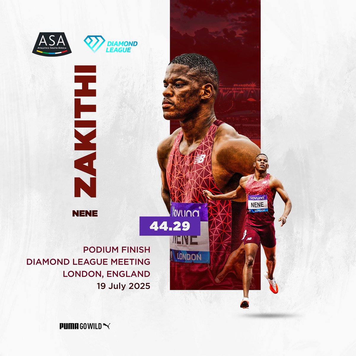 AthleticsSA_'s tweet image. We are here for the Zak vibes 🫡
@zakithi nene powers to a 44:29 in the men’s London Diamond League 400m event for 3rd
Consistency is the mother of mastery 💪
