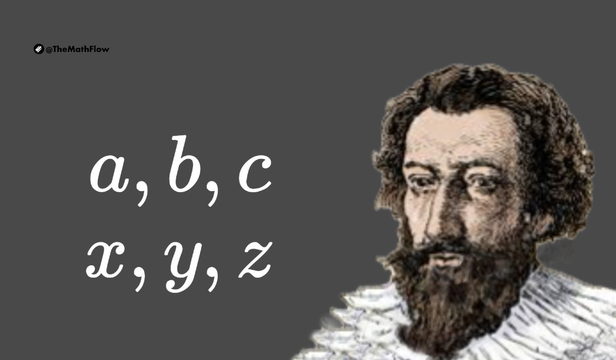 TheMathFlow's tweet image. The use of letters to represent known constants and unknown quantities in equations was introduced by the 16th-century French mathematician François Viète.
He used consonants for known quantities and vowels for unknowns.