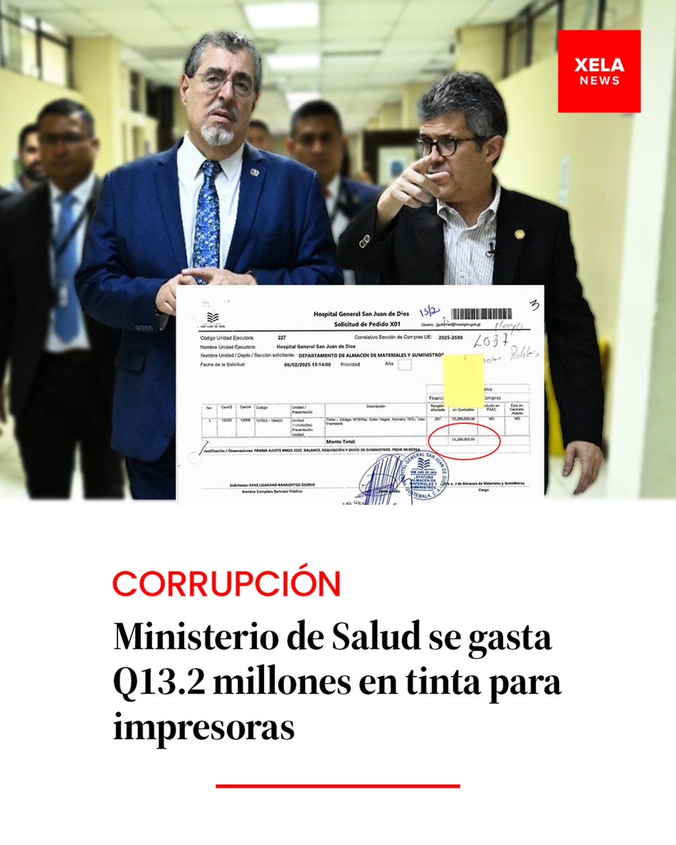 XelaNews (@xelanewsgt) on Twitter photo #ULTIMAHORA #CorrupciónGT🌱| MINISTERIO DE SALUD SE GASTA Q13.2 MILLONES EN TINTA PARA IMPRESORAS.
La #corrupción no se detiene en el gobierno de "la nueva primavera democrática" de <a href="/BArevalodeLeon/">Bernardo Arévalo</a>, ya que según consta en la Solicitud de Pedido X01, con el Correlativo de Sección #ULTIMAHORA #CorrupciónGT🌱| MINISTERIO DE SALUD SE GASTA Q13.2 MILLONES EN TINTA PARA IMPRESORAS.
La #corrupción no se detiene en el gobierno de "la nueva primavera democrática" de <a href="/BArevalodeLeon/">Bernardo Arévalo</a>, ya que según consta en la Solicitud de Pedido X01, con el Correlativo de Sección