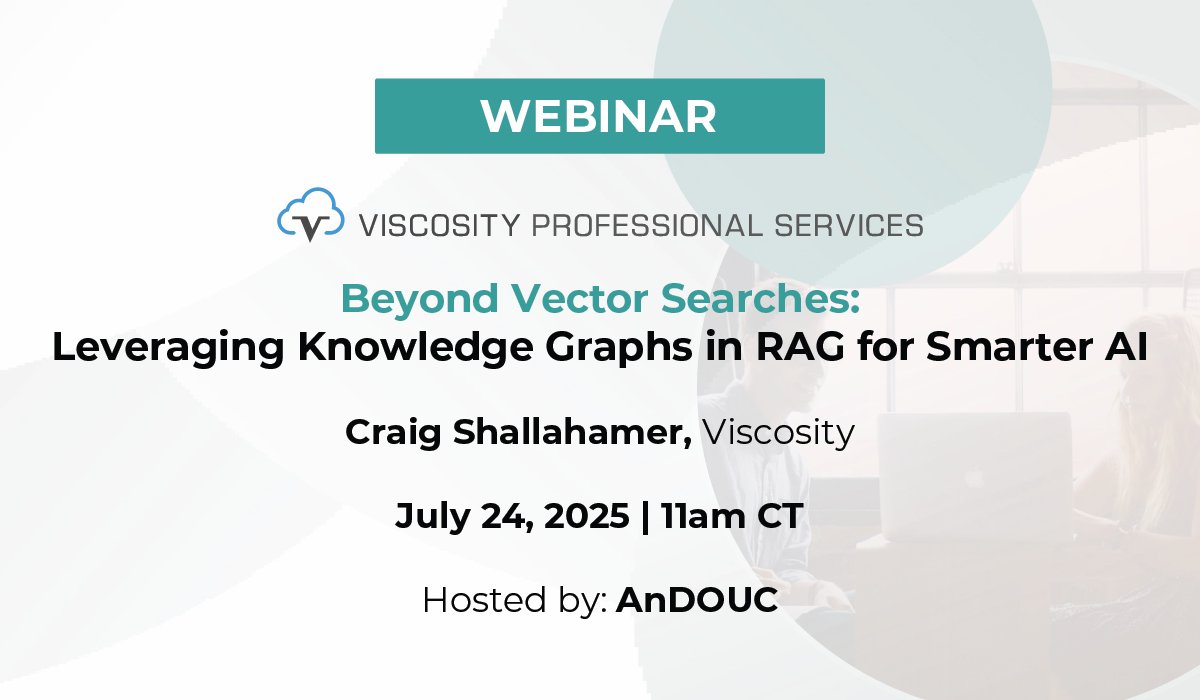 Viscosity NA (@viscosityna) on Twitter photo Book your spot for the <a href="/AnalyticandData/">Analytics&DataUserCommunity</a> TechCast, "Beyond Vector Searches: Leveraging Knowledge Graphs in #RAG for Smarter #AI" w/ #ACED Craig Shallahamer on Jul 24 at 11 AM CT. Graph-RAG enhances #AI accuracy for #data.
RSVP: bit.ly/3GePB1M
#VNA #OraPub #data #cloud Book your spot for the <a href="/AnalyticandData/">Analytics&DataUserCommunity</a> TechCast, "Beyond Vector Searches: Leveraging Knowledge Graphs in #RAG for Smarter #AI" w/ #ACED Craig Shallahamer on Jul 24 at 11 AM CT. Graph-RAG enhances #AI accuracy for #data.
RSVP: bit.ly/3GePB1M
#VNA #OraPub #data #cloud