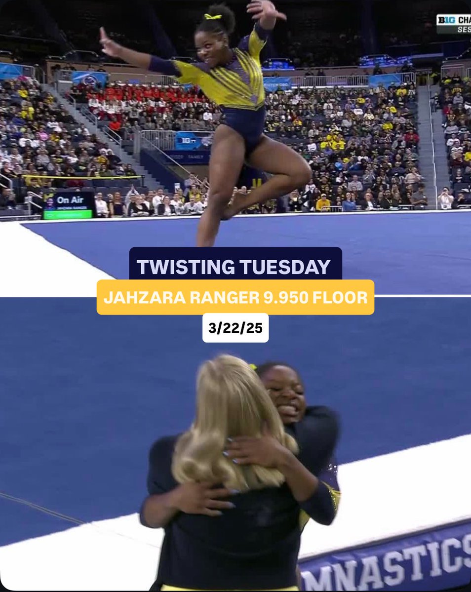 B1GGymnastics's tweet image. Celebrating this floor routine from 2x @bigten FOTW Jahzara Ranger is so easy 🥳
#B1GWGym x #TwistingTuesday