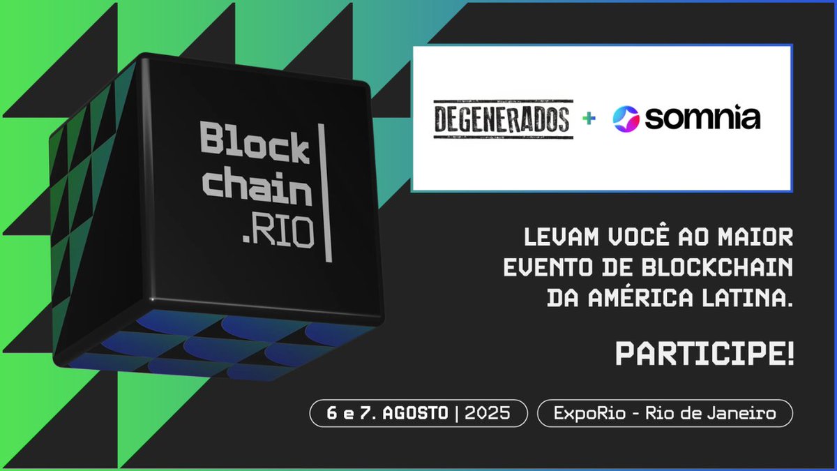 🚨 Blockchain Rio 2025 tá chegando e você pode ir DE GRAÇA, mafren! Se liga 👇

Dias 6 e 7 de agosto no Expo Rio.
A gente vai colar pesado — e quero ver a tropa dos Degenerados lá!
🌐 Networking real
🧠 Alpha insano
🔥 Tá rolando Ingresso na faixa com apoio da <a href="/Somnia_Network/">Somnia</a>
