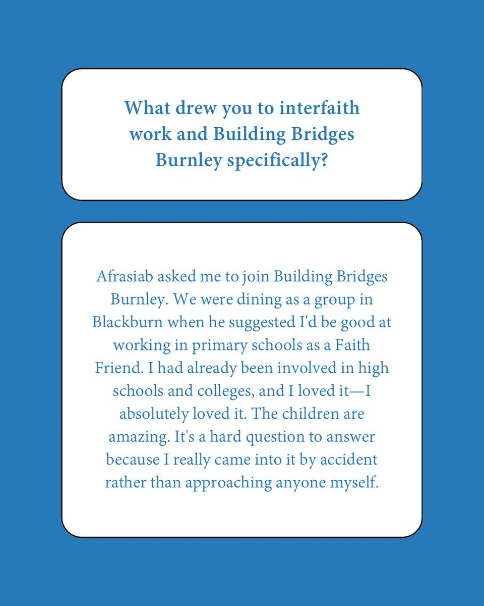 B_B_Burnley's tweet image. Meet Chris Sollis, Trustee & Secretary at Building Bridges Burnley
Chris plays a key role in our interfaith school work — from Faith Friends to leading interfaith weeks. Her passion for bringing people together shines through everything she does ✨
#MeetTheTeam