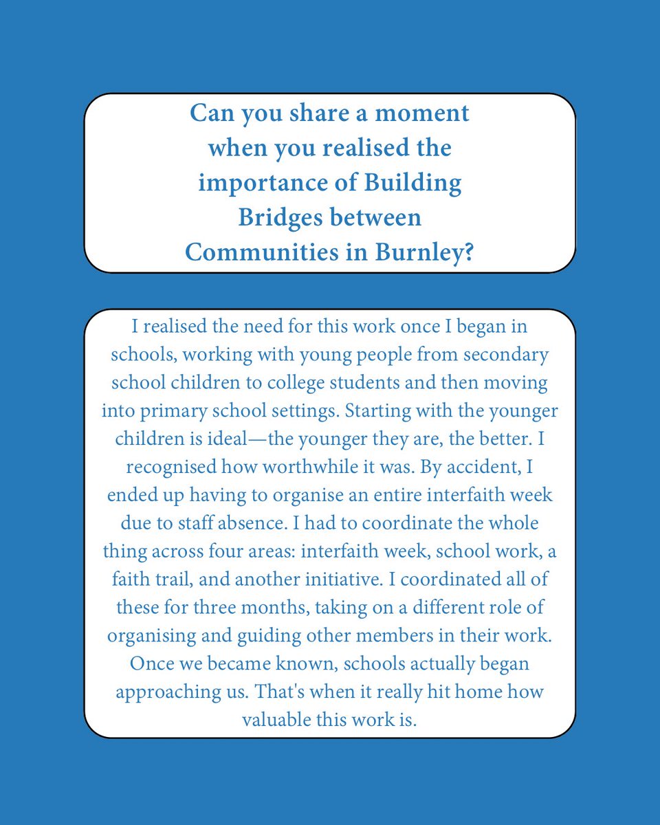 B_B_Burnley's tweet image. Meet Chris Sollis, Trustee & Secretary at Building Bridges Burnley
Chris plays a key role in our interfaith school work — from Faith Friends to leading interfaith weeks. Her passion for bringing people together shines through everything she does ✨
#MeetTheTeam