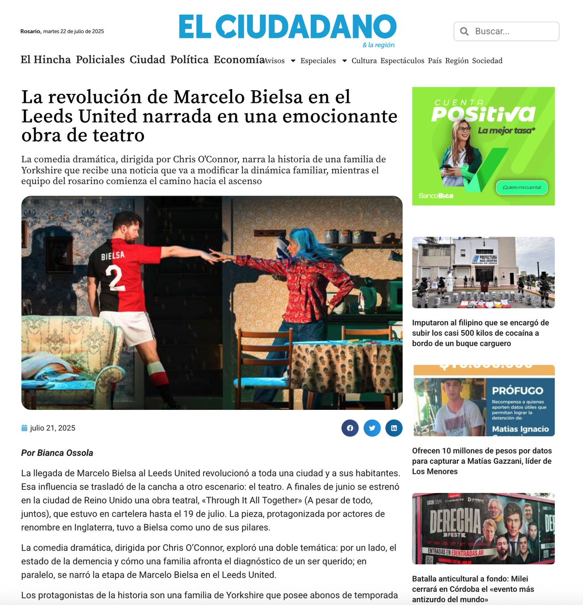 Newell's Old Boys - English News (@newells_en) on Twitter photo "Marcelo Bielsa's revolution at Leeds United narrated in an exciting play"
The "Through It All Together" play which recently debuted at the Leeds Playhouse and was written by <a href="/cpoconnor87/">Chris O'Connor🔸</a>, makes the news in Argentina.
elciudadanoweb.com/la-revolucion-… "Marcelo Bielsa's revolution at Leeds United narrated in an exciting play"
The "Through It All Together" play which recently debuted at the Leeds Playhouse and was written by <a href="/cpoconnor87/">Chris O'Connor🔸</a>, makes the news in Argentina.
elciudadanoweb.com/la-revolucion-…