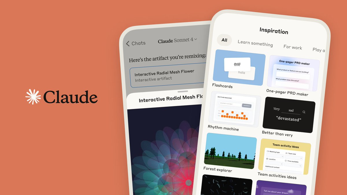 AnthropicAI's tweet image. New ways to engage with artifacts on mobile:
Create interactive tools, browse the gallery, and share your work directly from your phone.