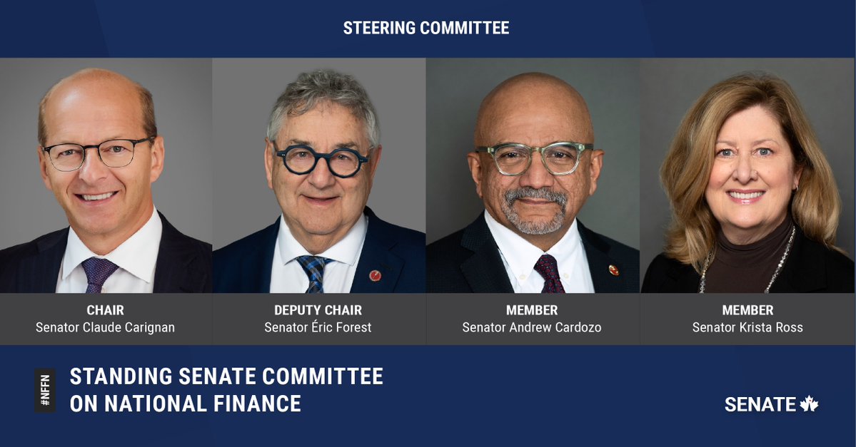 SenateCA's tweet image. The chair of the Senate Committee on National Finance is @senatcarignan and the deputy chair is Senator Éric Forest, and the other members of steering are @SenatorACardozo and @SenKristaRoss : ow.ly/tGW050Wtntt
#SenCA #NFFN #CdnPoli
