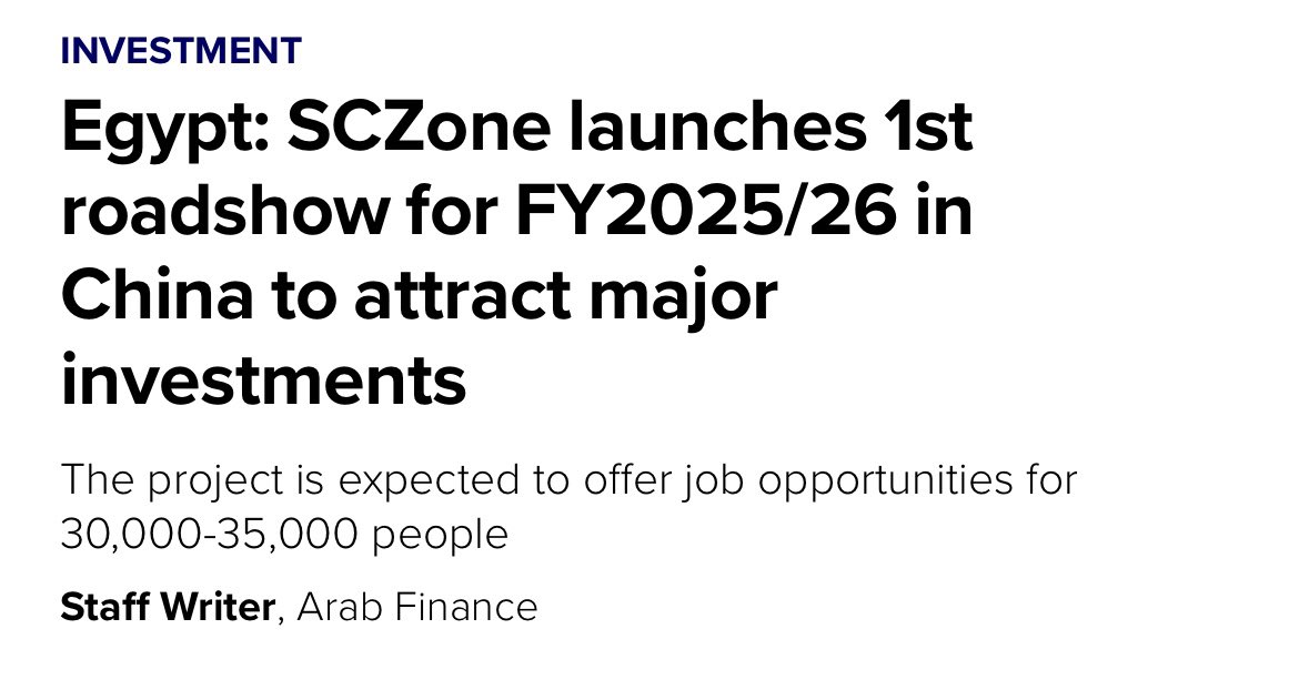 chinainmena's tweet image. China and Egypt furthering their economic partnership.
“The General Authority of the Suez Canal Economic Zone (SCZone) has launched its first roadshow for fiscal year (FY) 2025/2026 in China to promote opportunities and attract Chinese investments in Egypt, according to a…