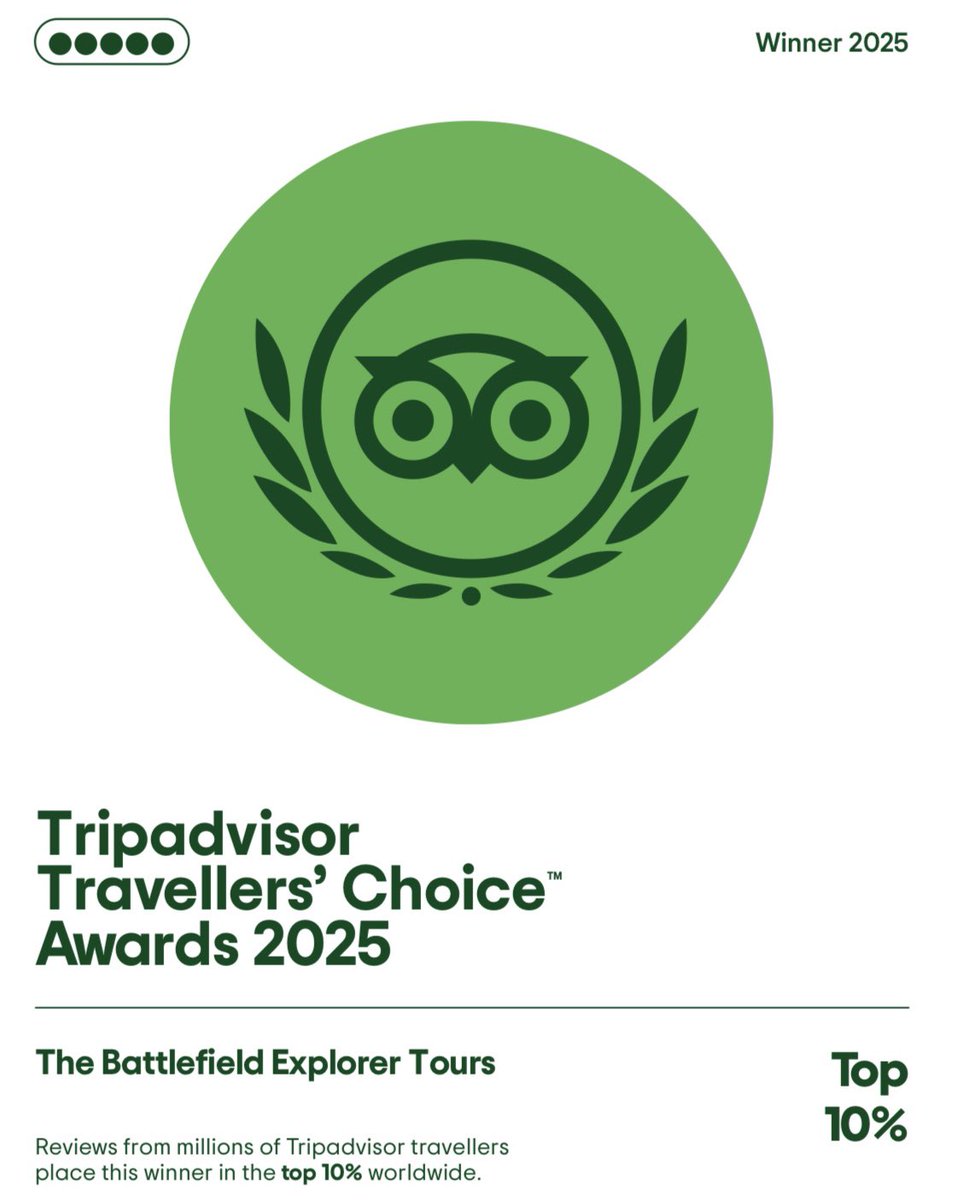 battlefieldexpl's tweet image. For the third consecutive year I’ve been awarded the TripAdvisor Traveller’s Choice award! An exceptional honor and that I’m very proud of this goes without saying.
Thanks to all my clients who went on tour with me, I literally could not have done this without you!