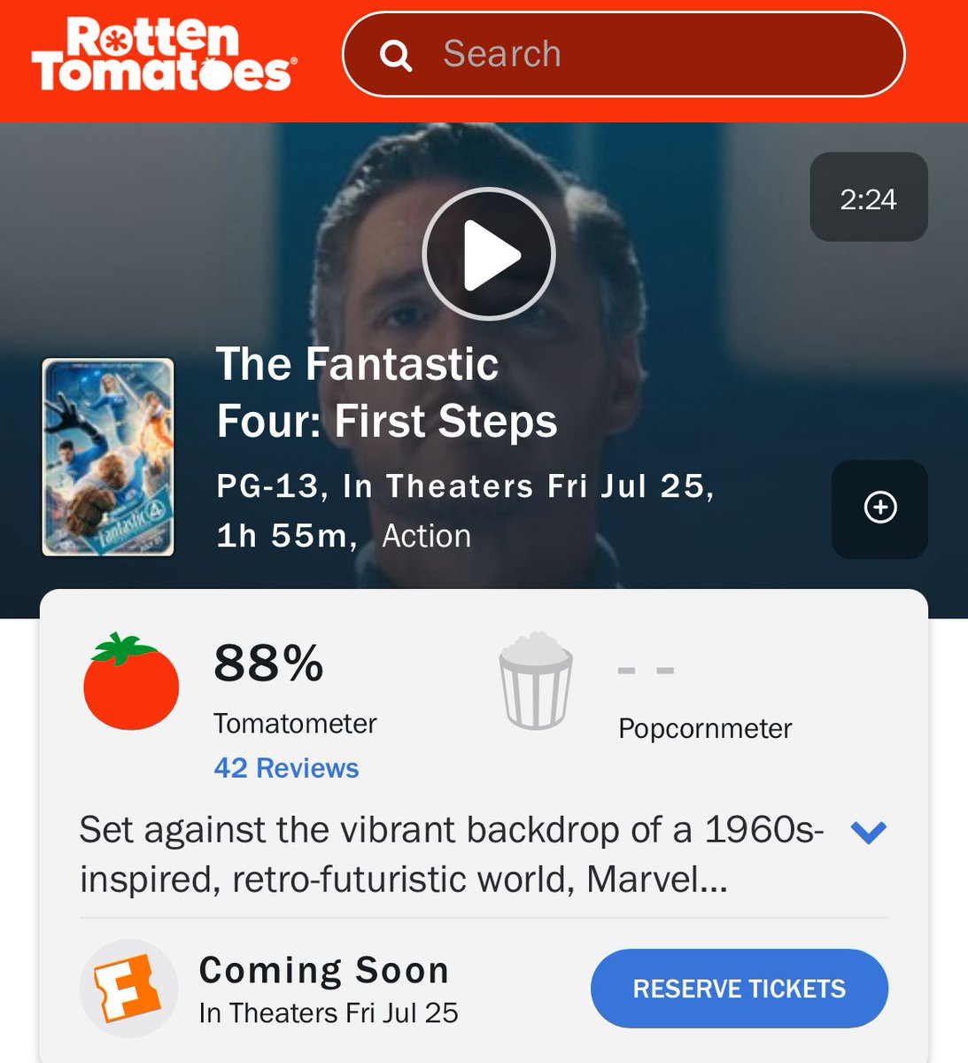 SeriesBrasil's tweet image. 🚨 Quarteto Fantástico: Primeiros Passos debutou com 88% de aprovação da crítica no Rotten Tomatoes.