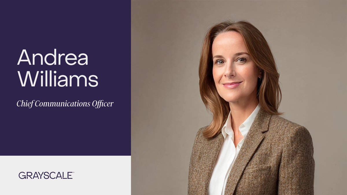 Grayscale's tweet image. We are excited to welcome Andrea Williams as our new Chief Communications Officer at @Grayscale.