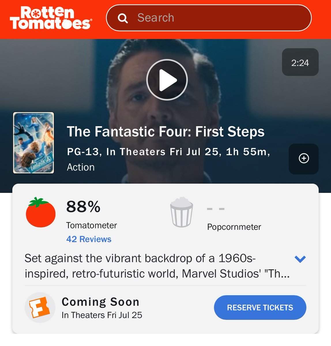 GeeklyGoods's tweet image. THE FANTASTIC FOUR: FIRST STEPS debuts at 88% on Rotten Tomatoes 👀