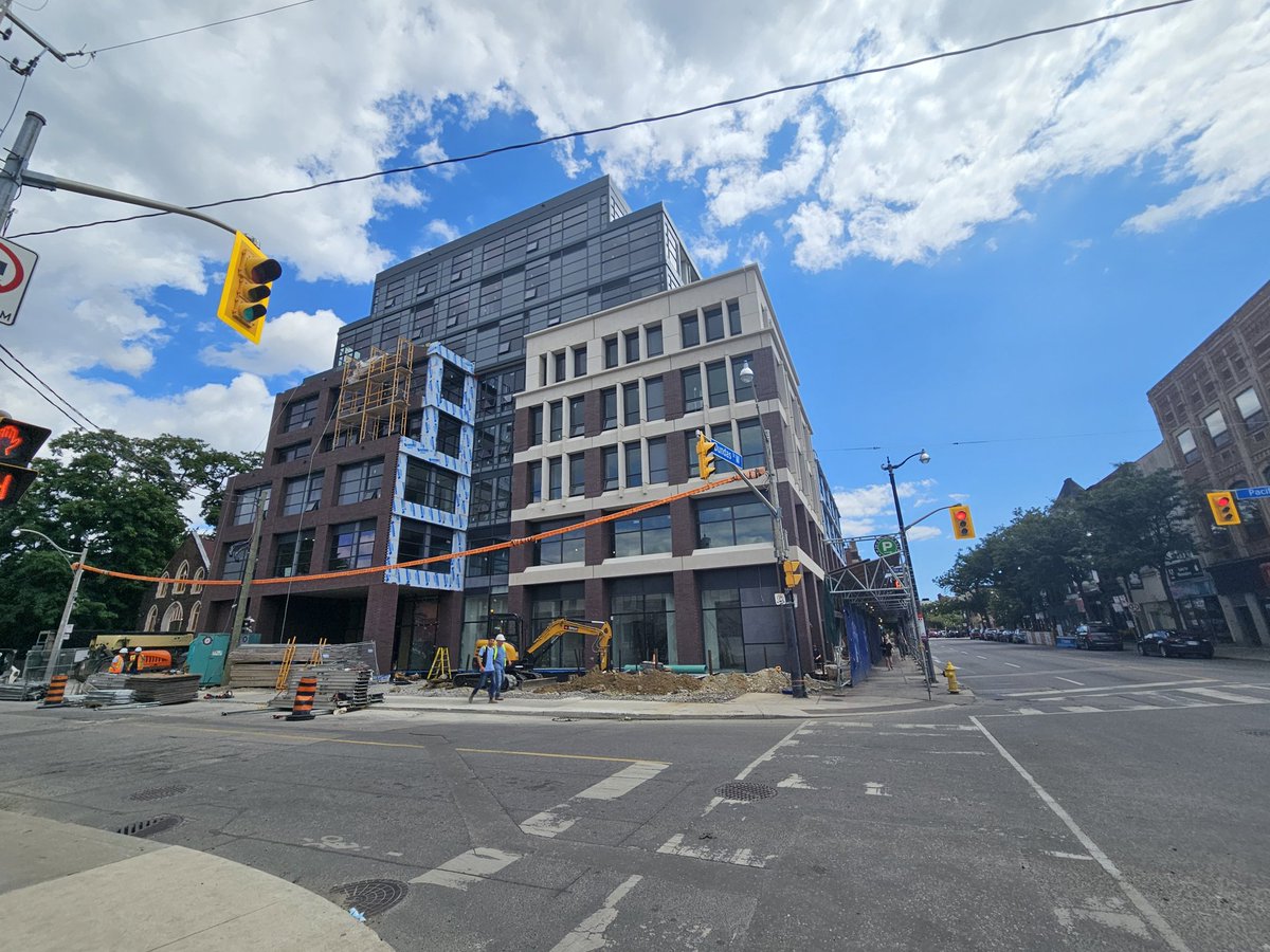 The scaffolding at the Dundas and Pacific development is coming down for the ground level reveal.