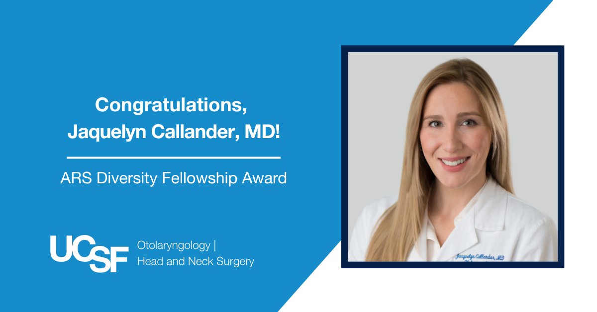 UCSF Otolaryngology | Head and Neck Surgery (@ucsf_ohns) on Twitter photo Congratulations to our graduating chief, Jacquelyn Callander (<a href="/JacquiCallander/">Jacqui Callander, MD</a>), for being awarded the <a href="/AmRhinoSociety/">American Rhinologic Society</a> Diversity Fellowship!
She earned this award by promoting & maintaining diversity, equity & inclusion in rhinology & #otolaryngology at <a href="/UCSF_OHNS/">UCSF Otolaryngology | Head and Neck Surgery</a>. <a href="/StanfordOHNS/">Stanford Otolaryngology - Head & Neck Surgery</a> Congratulations to our graduating chief, Jacquelyn Callander (<a href="/JacquiCallander/">Jacqui Callander, MD</a>), for being awarded the <a href="/AmRhinoSociety/">American Rhinologic Society</a> Diversity Fellowship!
She earned this award by promoting & maintaining diversity, equity & inclusion in rhinology & #otolaryngology at <a href="/UCSF_OHNS/">UCSF Otolaryngology | Head and Neck Surgery</a>. <a href="/StanfordOHNS/">Stanford Otolaryngology - Head & Neck Surgery</a>