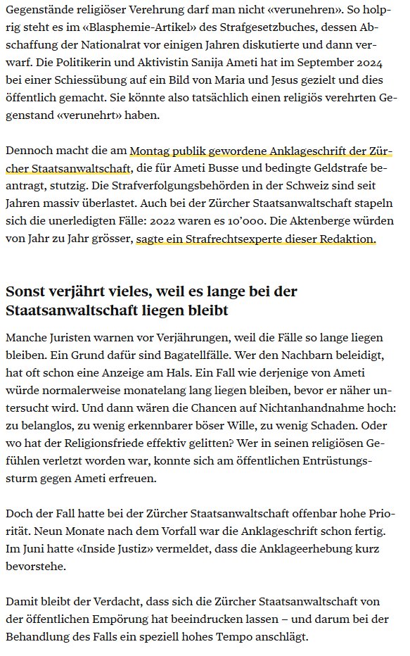 viktorgiacobbo's tweet image. Staatsanwälte sind überlastet – aber gegen Sanija Ameti schlagen sie zu
@tagesanzeiger
Die Politikerin war nach ihrem Fauxpas einer Hetzjagd ausgesetzt. Das Tempo der Anklage gegen sie wirkt verdächtig.
@claudia_blumer