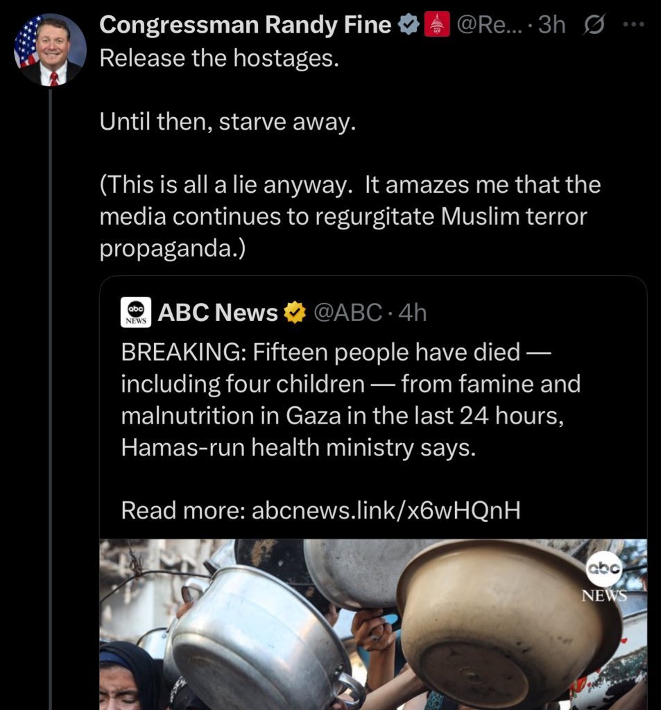 RedPillMediaX's tweet image. 馃嚠馃嚤 Jewish Congressman Randy Fine calls for the starvation of children in Gaza.