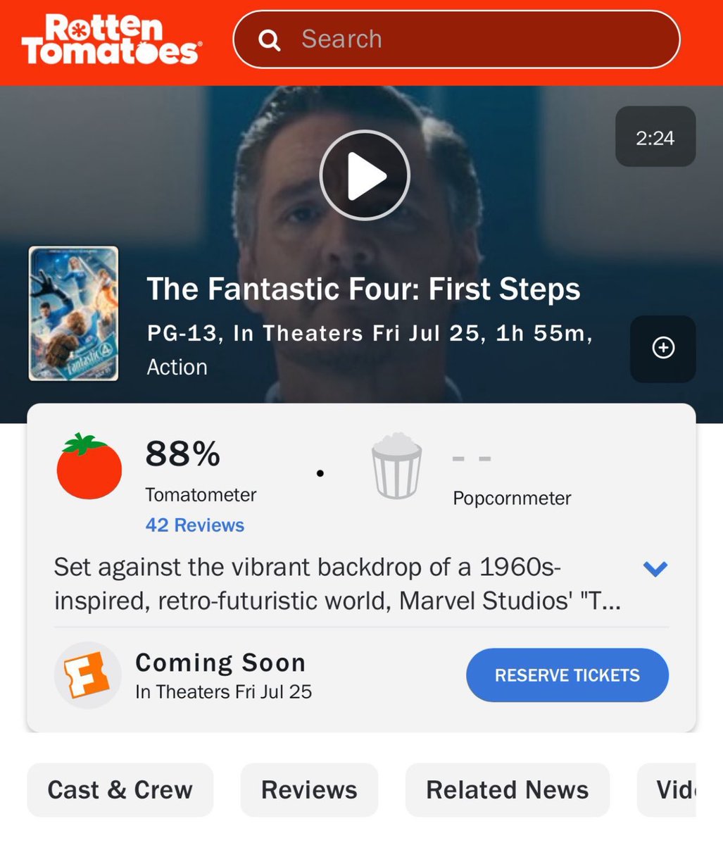 mateo00785604's tweet image. “FANTASTIC FOUR” debuta con 88% en ROTTEN TOMATOES!!!
VAMOS CARAJOO!!!🩵🩵🩵🩵