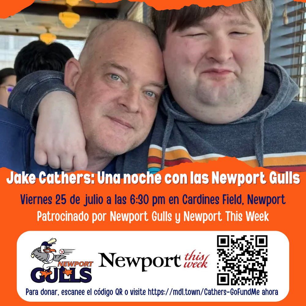 The Newport Gulls and Newport This Week are sponsoring "Jake Cathers Night" on July 25 to support his fight against Stage 4 Pancreatic Cancer. Please consider giving back to a family who has given so much to #MiddletownRI. Go to mdl.town/Cathers-GoFund… give now.